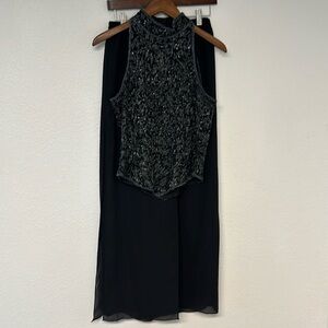 Papell Evening black formal silk halter top & black wide leg formal pant 2 piece